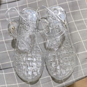 Fisherman jell silver glitter Sandals with T-Strap Size:2 little girls
